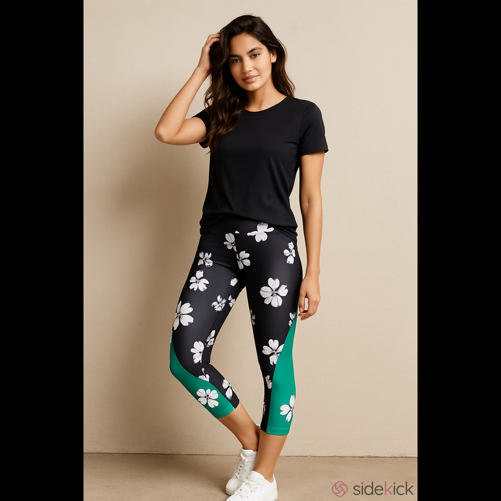 Fabletics Floral Crop Capri Leggings, Black, Green, XS